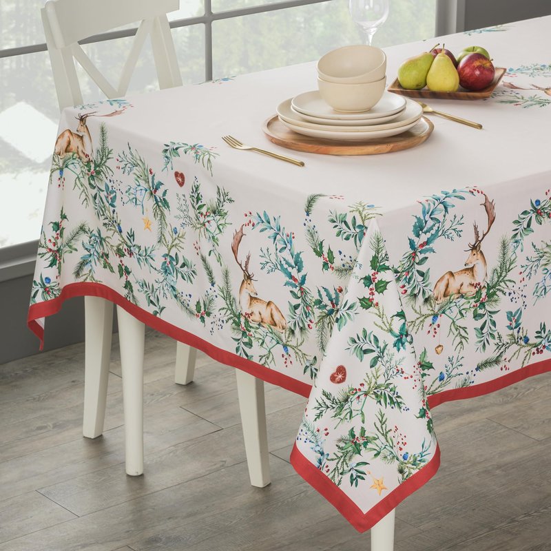 Maison d' Hermine Table Cloth Square Table 100% Cotton 54 x 54 Inches Fall Tablecloth Reusable Everyday Use for Thanksgiving Christmas Decorations Dining Farmhouse Party (Holly Time)