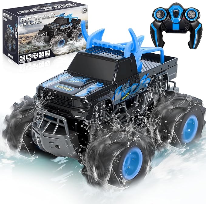 BainGesk Waterproof Remote Control Monster Truck Toys 1:16 RC Car 2.4GHz 4WD All Terrain Car Toys with 2 Rechargeable Batteries Off-Road Truck Gifts for 6 7 8 9 10 11 12 Year Old Boys
