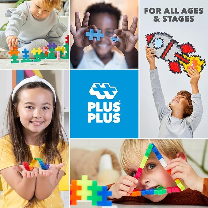 PLUS PLUS 240 Piece Interlocking Building Blocks for Kids Open Ended Connecting Toys STEM Bin Mini Manipulatives - Pastel Mix Play Tube & Baseplate
