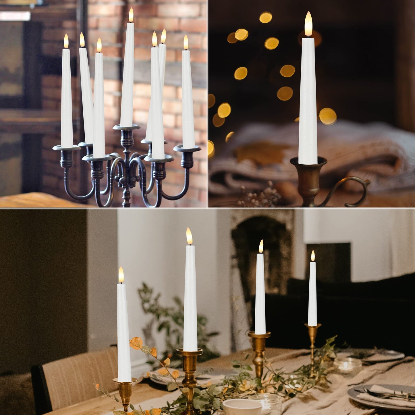 Flameless Taper Candles with 3D Wick, 9.6" Real Wax LED Candles with 2 Remote and Timer, 6 Pack Flickering Candlesticks Battery Operated, Classic Tall Taper Candle for Home, Wedding, Party, White