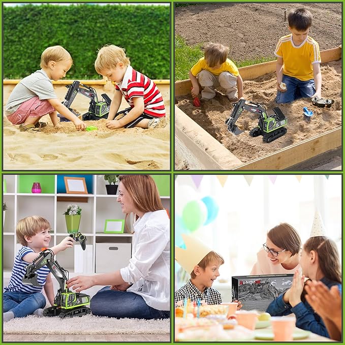 kolegend Remote Control Excavator Toy 16 Inch 11 Channel RC Construction Vehicles Hydraulic Haulers Digger Toys Gift for 6 7 8 9 10 Years Old Kids Boys