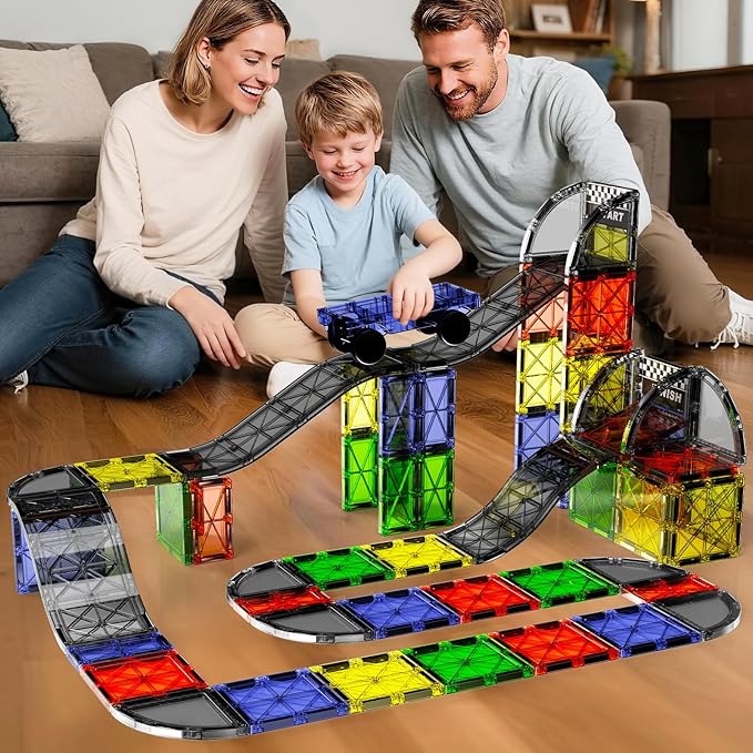 Magnetic Downhill Racer Set 40-Piece with Car & Tracks STEM Magnetic Tiles Building Toys for Kids Ages 3-8 Montessori Learning Toys with Reinforced Slopes & Loop Pieces