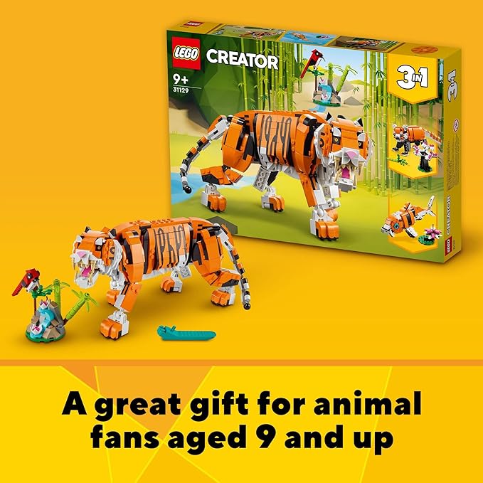 LEGO Creator 3 in 1 Majestic Tiger - Building Toy for Boys & Girls Ages 9+ - Gift for Easter Baskets - Kids Bedroom and Desk Decor - Build Tiger Panda or Koi Fish - 31129