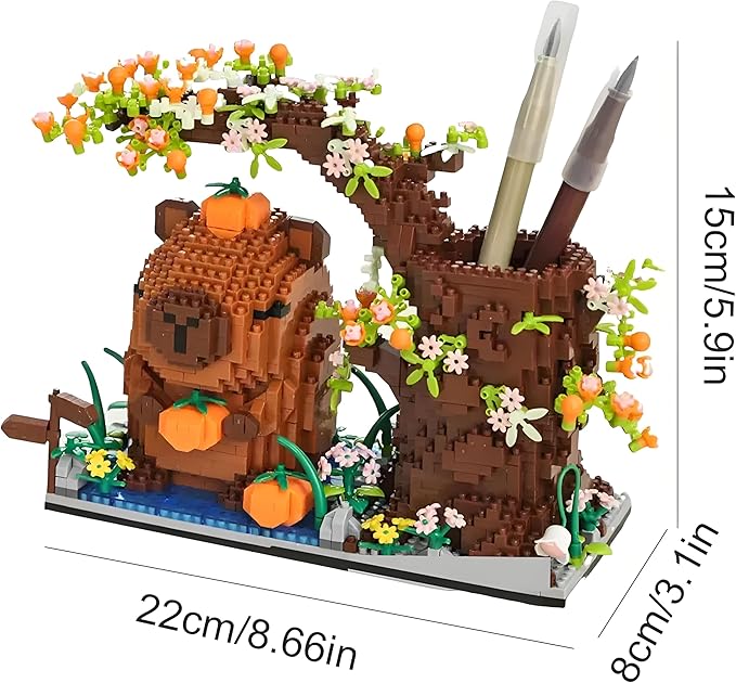 Capybara Building Blocks Set -1880PCS Cute Animals & Flowers Building Bricks Kit Kawaii Capybara Gifts Toy for Kids Age 8+ Capybara Stuff Pen Holder&Desk Organizer Arts &Crafts for Boys