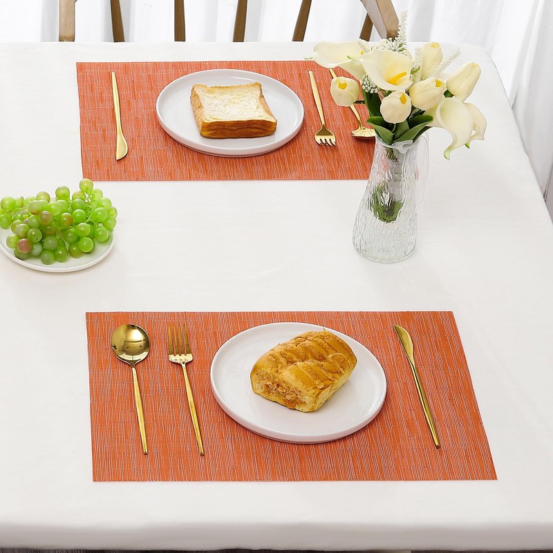 Leetaltree Orange Placemats Set of 4 - Heat Resistant Non-Slip Place mats for Dining Table, Washable Durable PVC Vinyl Woven Table Mats(Orange, 4)