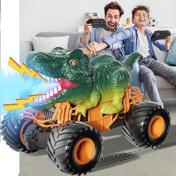 Bennol Remote Control Dinosaur Car Toys for Kids Boys 3-5 4-7 2.4GHz RC Dino Car Toys with Light Sound & Spray Indoor Outdoor All Terrain Electric RC Truck Gifts for 3 4 5 8 10 12 Boys Kids