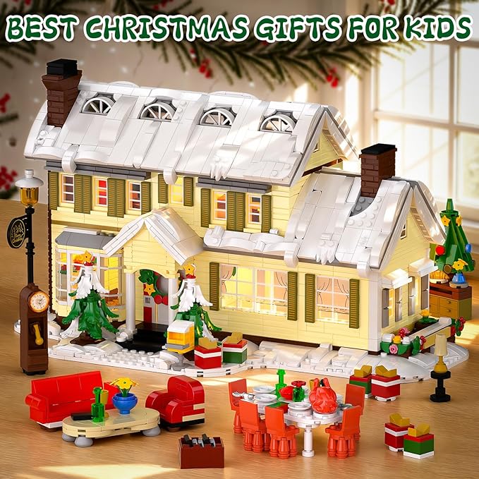 Premium Christmas Holiday House Building Set with LED Light 2046 PCS DIY Christmas Vacation Snow Village Kit Collectible Decor for Adults & Family for Christmas/Birthday Party
