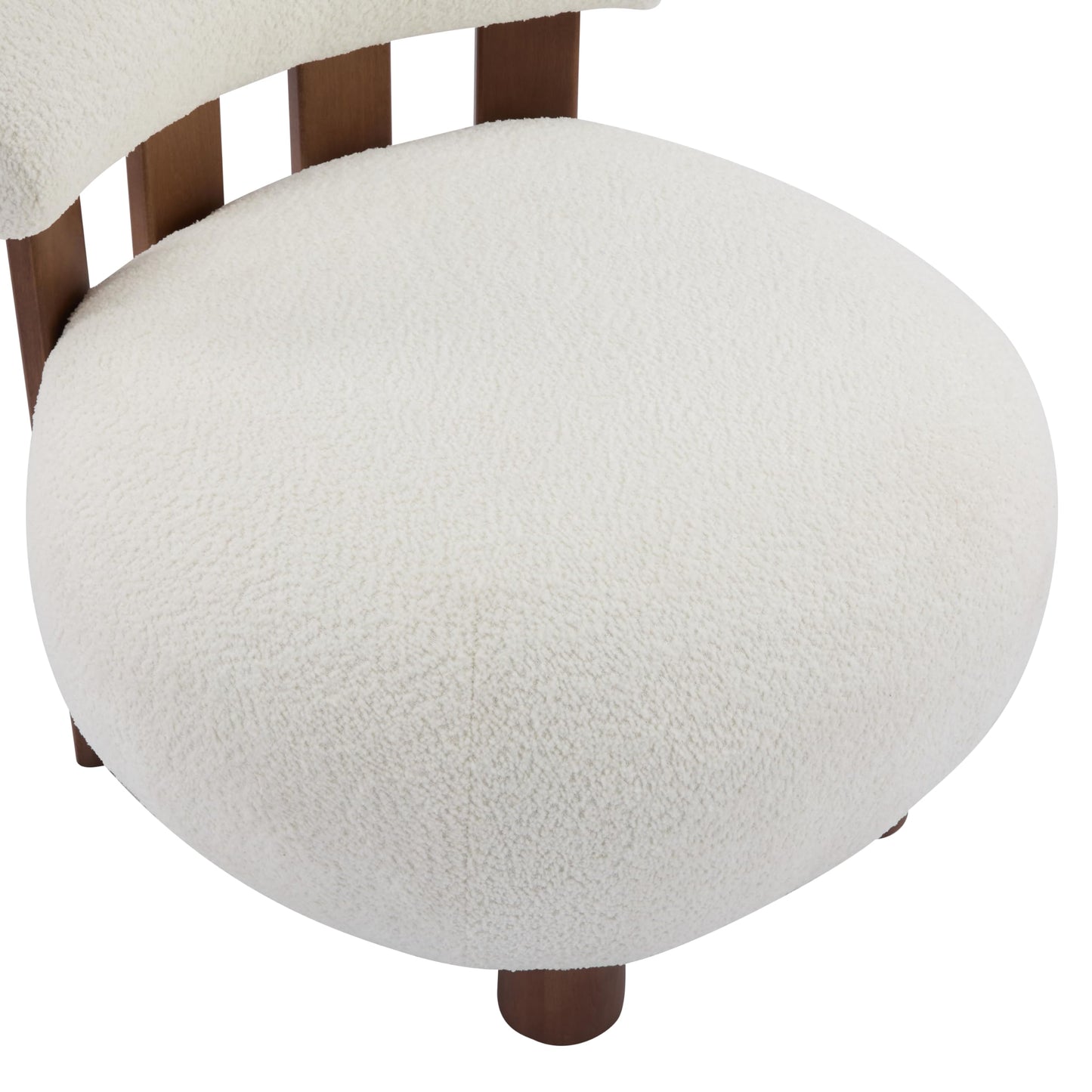 Christopher Knight Home Elvina Boucle Fabric Accent Chair, Solid Wood Single Lounge Sofa, Bedroom Comfy Reading Chair, for Modern Minimalist Style Living Room/Home Office, Milky White+Walnut
