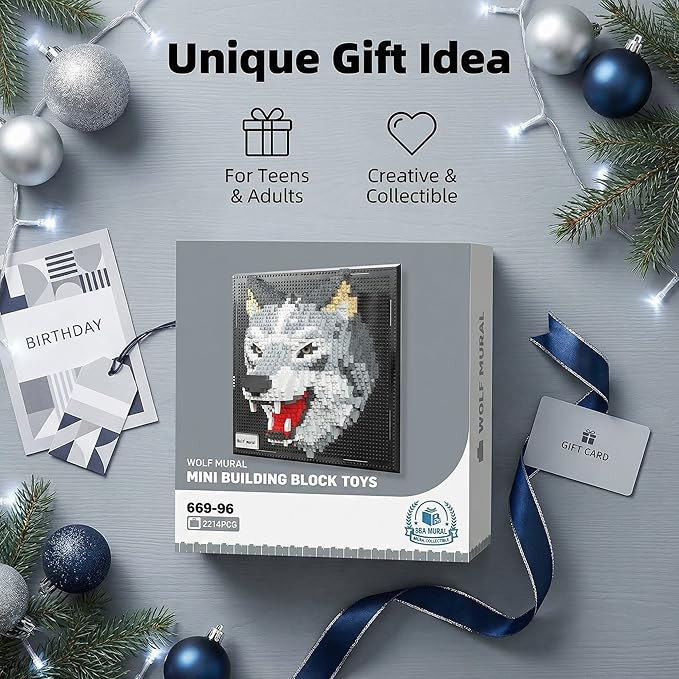 Wolf 3D Wall Art Micro Mini Building Blocks Set for Adults Animal Display Model for Wall or Tabletop Decor 2214 Pieces Micro Bricks with Instructions Creative Gift for Teens & Adult