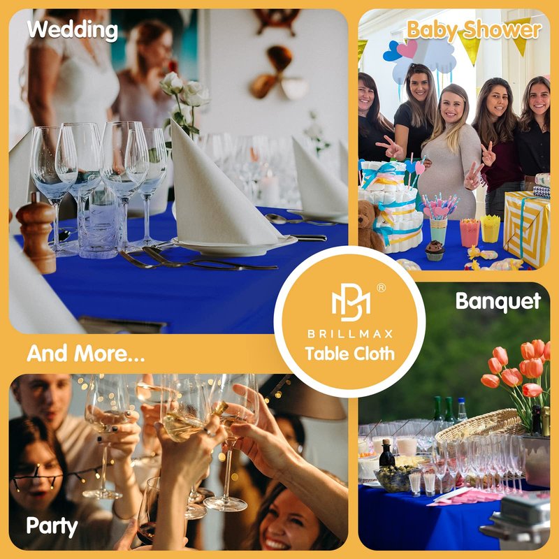 BRILLMAX 6 Pack Royal Blue Tablecloths 90 x 156 Inch for 8ft Rectangle Tables - 150 GSM Polyester Fabric, Floor Length Drop, Water, Stain & Wrinkle Resistant Cloth Cover for Wedding Reception Banquet