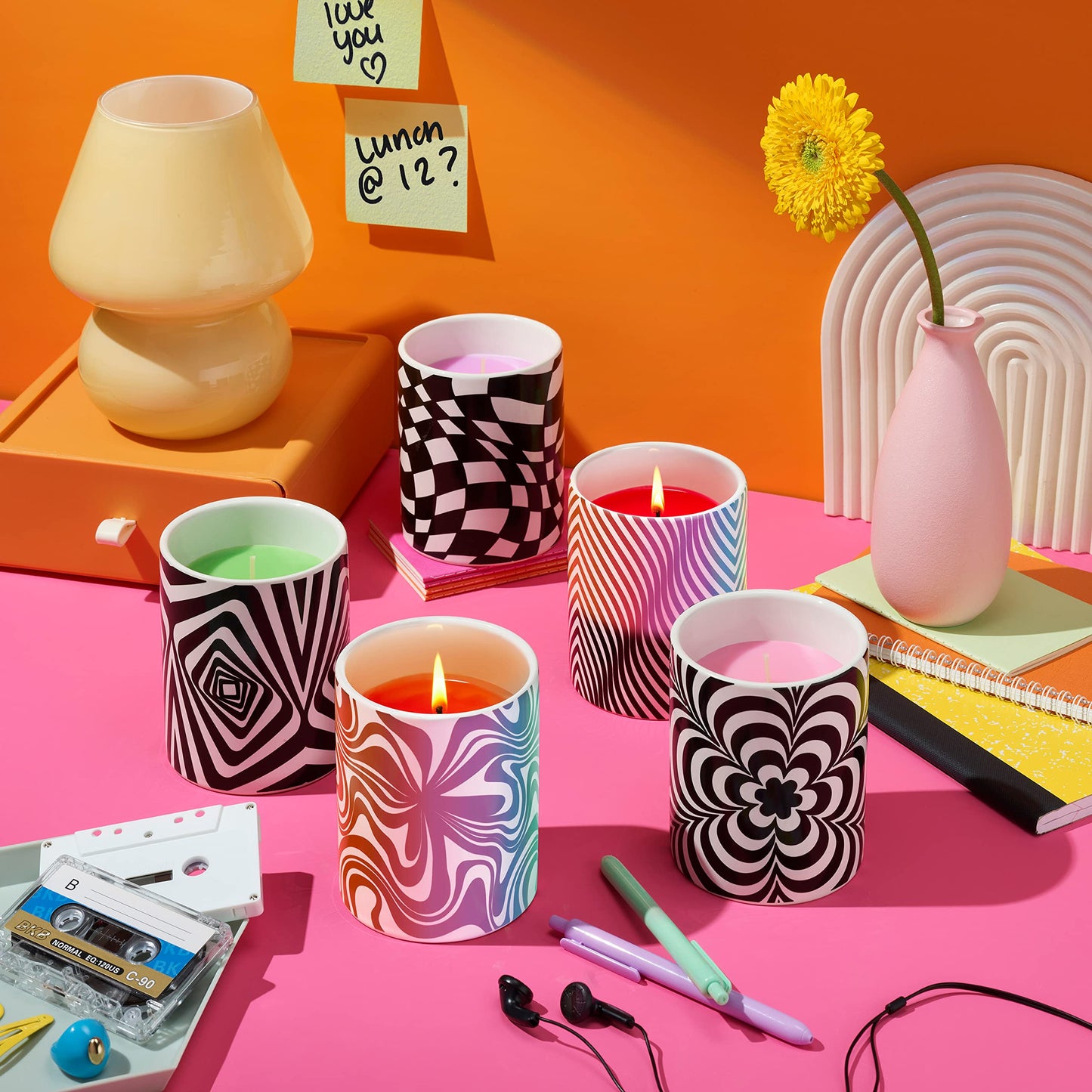 Glo Zone Slow Color-Changing Ceramic Scented Candle, 12 oz - Neon Orange