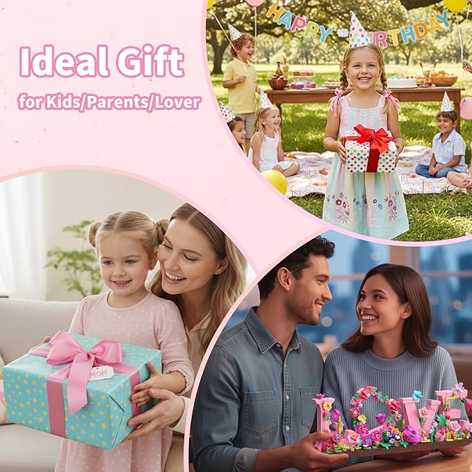 LOVE Heart Floral Building Kit 791PCS DIY Romantic Flower Brick Set Creative Anniversaries Gifts for Women & Men Valentine's/Mother's Day Home & Desk Decor Present for Ages 6+ Kids Girls