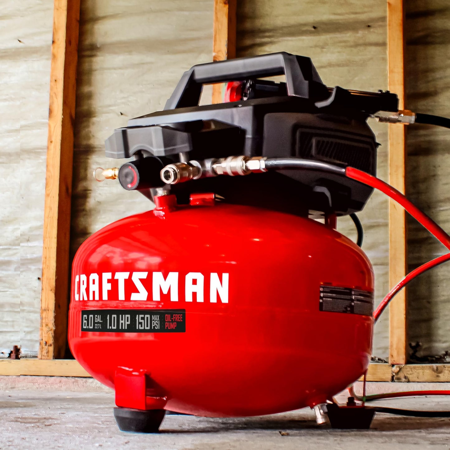 Craftsman Air Compressors 6 Gallon Portable Pancake Air Compressor,Oil Free Max 150 Psi 1.0HP 2.6 CFM@90PSI Electric Air Compressor Shop Air Compressor, CMXECXA02106410