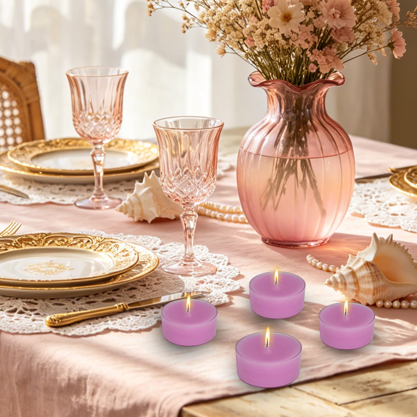 Purple Candles Tea Lights Smokeless Cedar Violet Scent Tealight Candles Handmade Tealights Set of 24 Long Burning for Wedding Meditation Dinner Home Decor