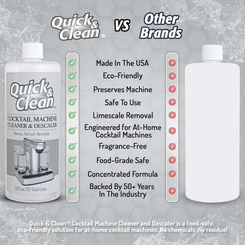 Quick & Clean Cocktail Machine Cleaner & Descaler - Made in the USA - Cleaner & Descaler for At-Home Cocktail Machines - Removes Mineral & Limescale Buildup