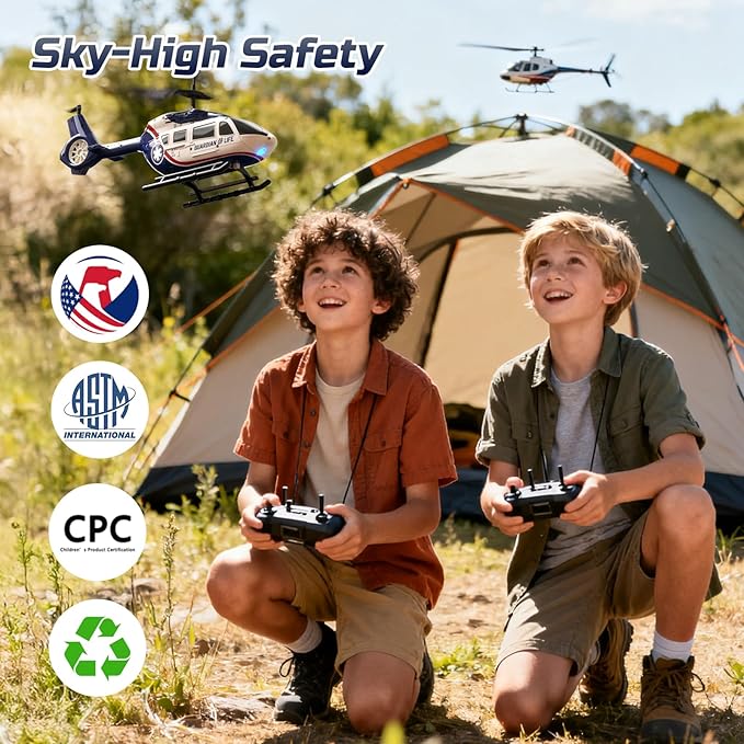 DEERC RC HelicopterRescue Remote Control Helicopter for Kids & AdultsToys Helicopter with Altitude Hold One Key take Off/Landing LED Light Low Battery Reminder Gift for Boys Ages 8-12
