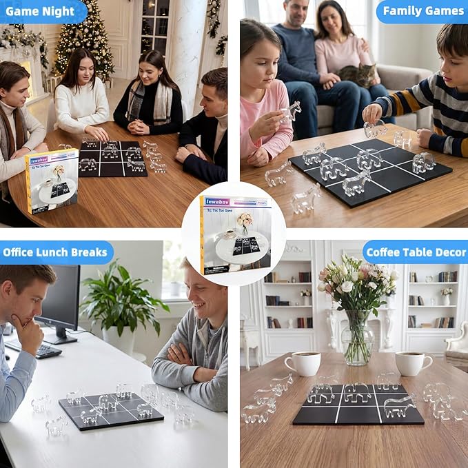 Acrylic Tic Tac Toe Board Game - Modern Coffee Table Decor Easter Basket Stuffers for Teens & Adults Office Desk Accessories & Family Game Night Essentials2‑in‑1 Game and Decor piece