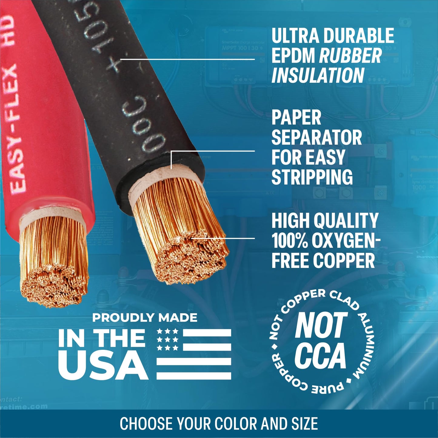 TEMCo 2/0 Gauge AWG 10 Ft Black + 10 Ft Red Flexible Pure Copper Made in USA Welding Cable Battery Wire - Heavy Duty Solar, Inverter, Car, RV, Truck
