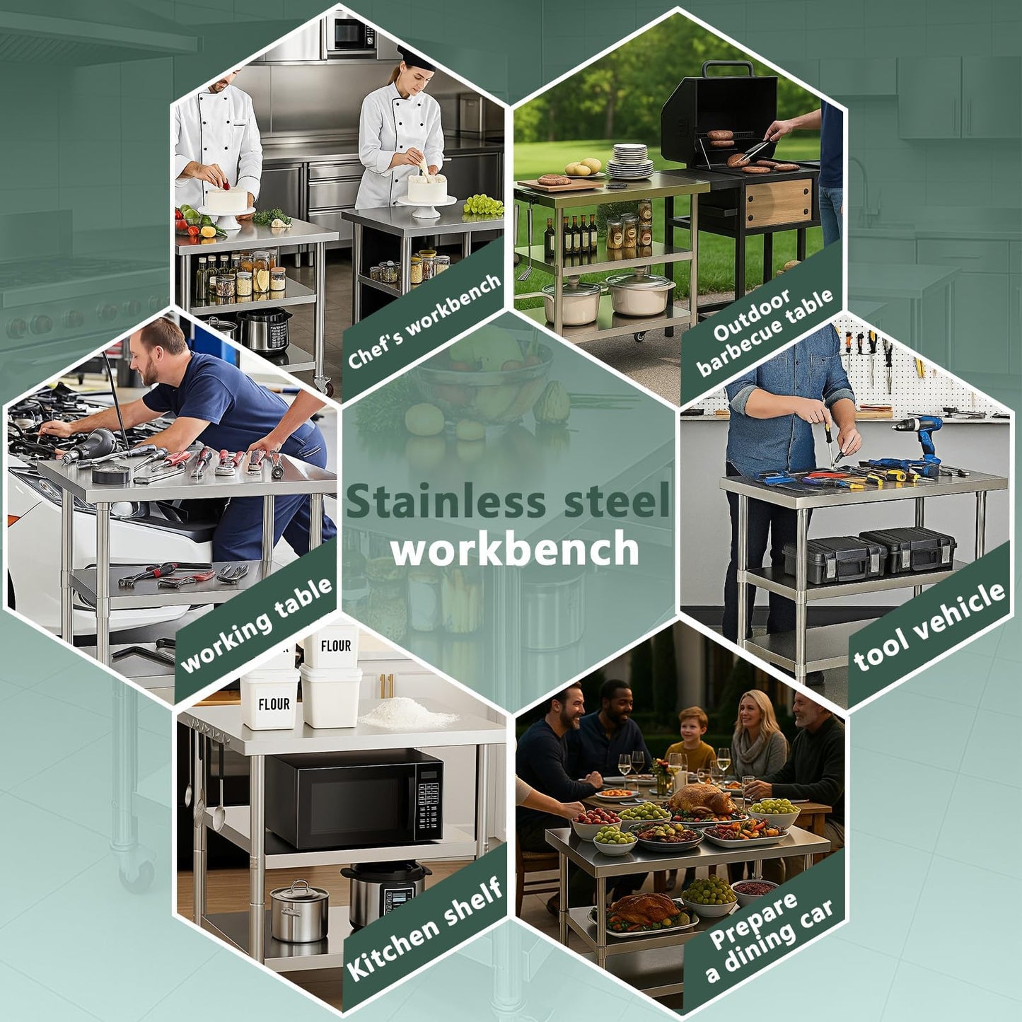 Stainless Steel Table with Wheels for Food Preparation and Work, Multi-Size Optional, Three-Layer Variable Two-Layer Metal Commercial Workbench Outdoor, Restaurant, Kitchen (44" Lx24 Wx34 H)