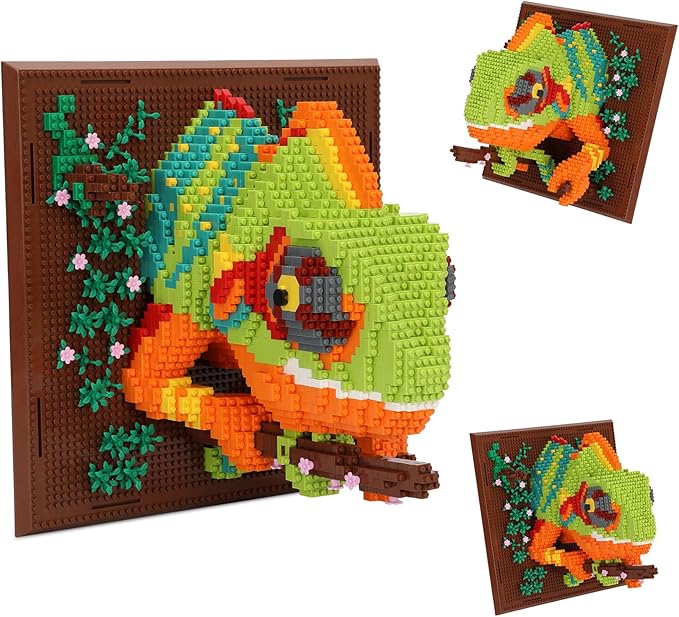 3D Wall Art Chameleon Animal Micro Building Blocks Set for Adults 2688 PCS Unique Home Decor & Creative Table Display Creative Gift Toy for Art Enthusiasts And People Who Love Building Blocks