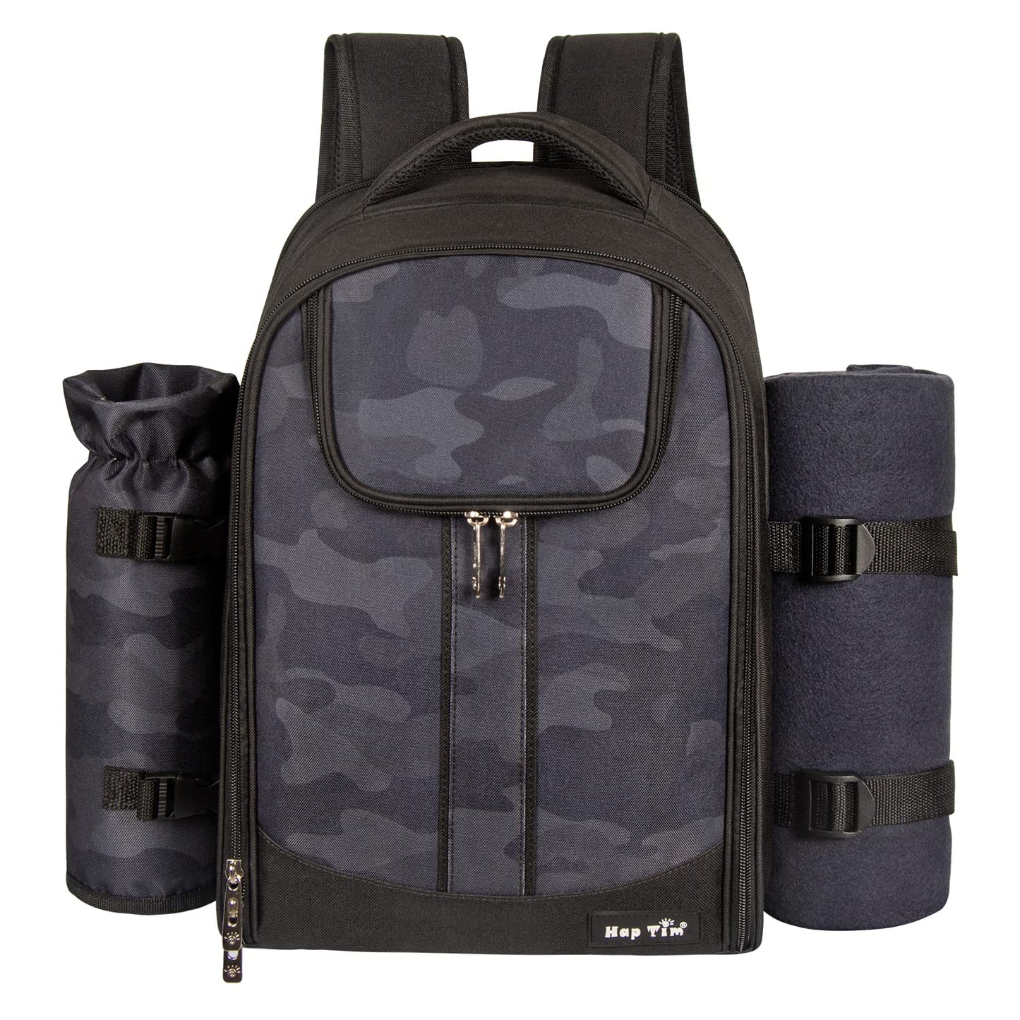 Hap Tim Picnic Backpack for 2 Person with Insulated Cooler Compartment,Wine Holder,Fleece Blanket,Cutlery Set, Engagement Gifts for Couples, Dark Grey(3065-DG)