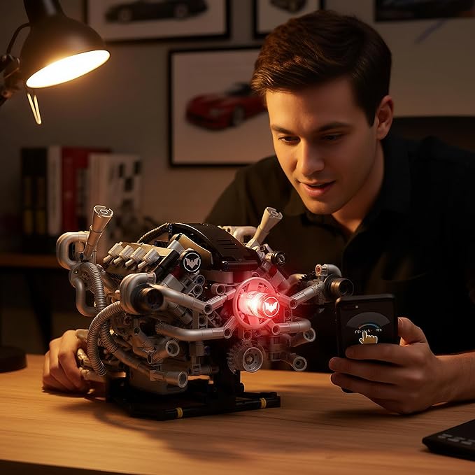 V8 Engine Model Kit Build Your Own RC Car Kit with Realistic Pistons & Dynamic FX 770+ Building Blocks for Adults STEM Toy Building Sets with App & Remote Control