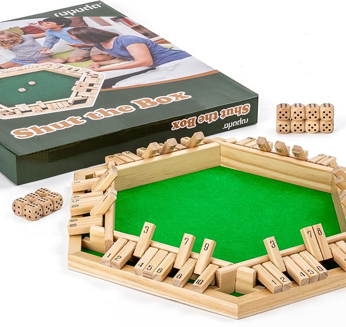 ropoda Shut The Box Game Upgraded 1-6 Player Wooden Board Games for Adult and Kids Shut The Box Dice Game -Addition Training Fun for Family Game Night