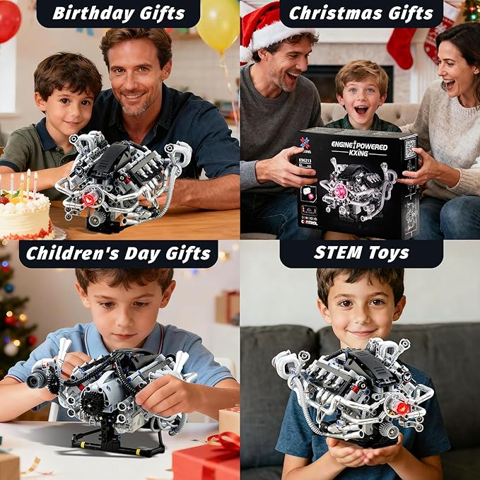 V8 Engine Model Kit that RunsVisible Building Toys with APP Control Motor & LED Light Mini Engine kit for Adults & Boys Kids 14+ Years Old (770PCS)