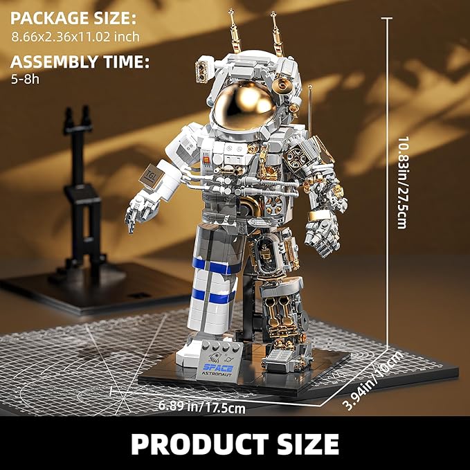 Space Astronaut Building Block Set860Pcs Spaceman Building Toys with Display Stand Cool Translucent Design Collection for Home Office Decor Christmas Birthday Gift for Adults& Boys Age 8-12