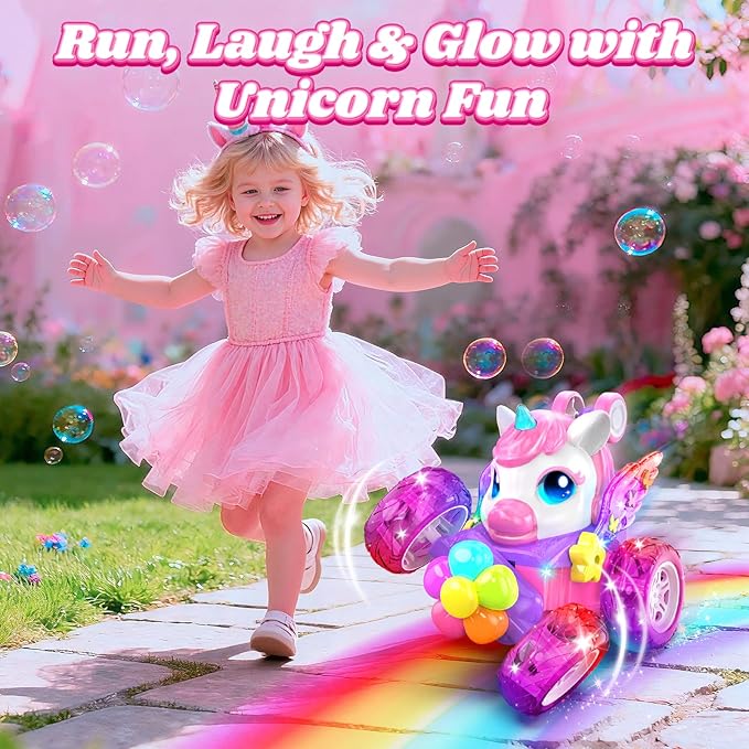 Unicorn RC Cars for Girl Toys with Glowling Crystal Wings &Eyes Lights360°Rotation Remote Control Car Unicorn Stunt Car Birthday Gifts Easter Basket Stuffers for 3 4 5 6 7 8 9 10 Year Old Girls