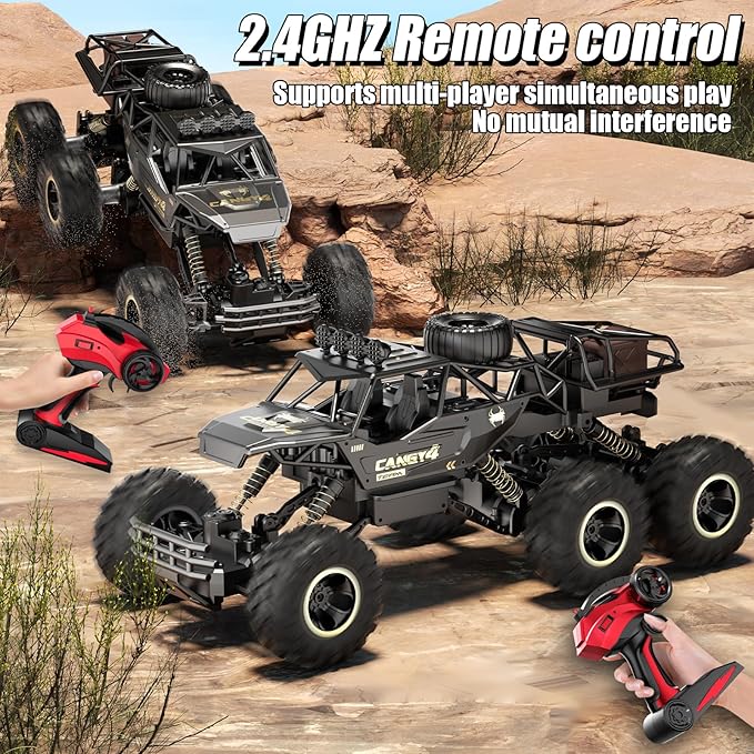 Large Size RC Cars Rock Crawler RC Truck with 2 Rechargeable Batteries Remote Control Monster Truck Durable Metal Body & LED Headlights Boy Toys for 4-7 8-12 Kids & Adults