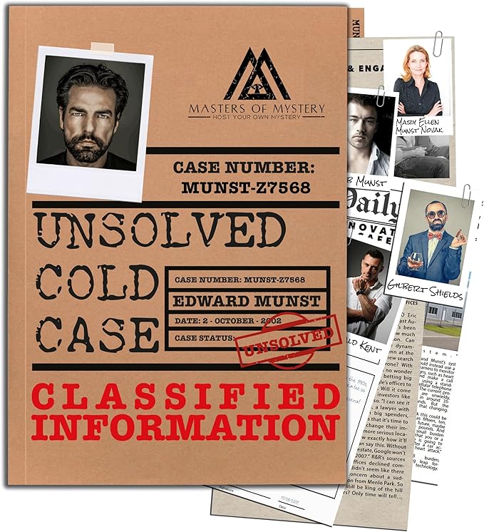 Masters of Mystery Unsolved Cold Case File – Murder of a Dot Com Boomer – Detective Crime Investigation Game for Adults & Teens – Evidence Pack Mystery Puzzle