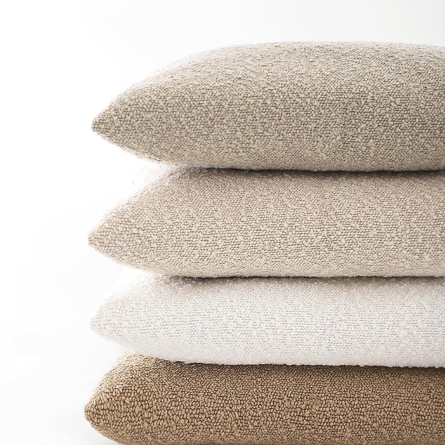 ROMANDECO Boucle Decorative Throw Pillow Covers for Couch Set of 2, 18x18 inches, Beige