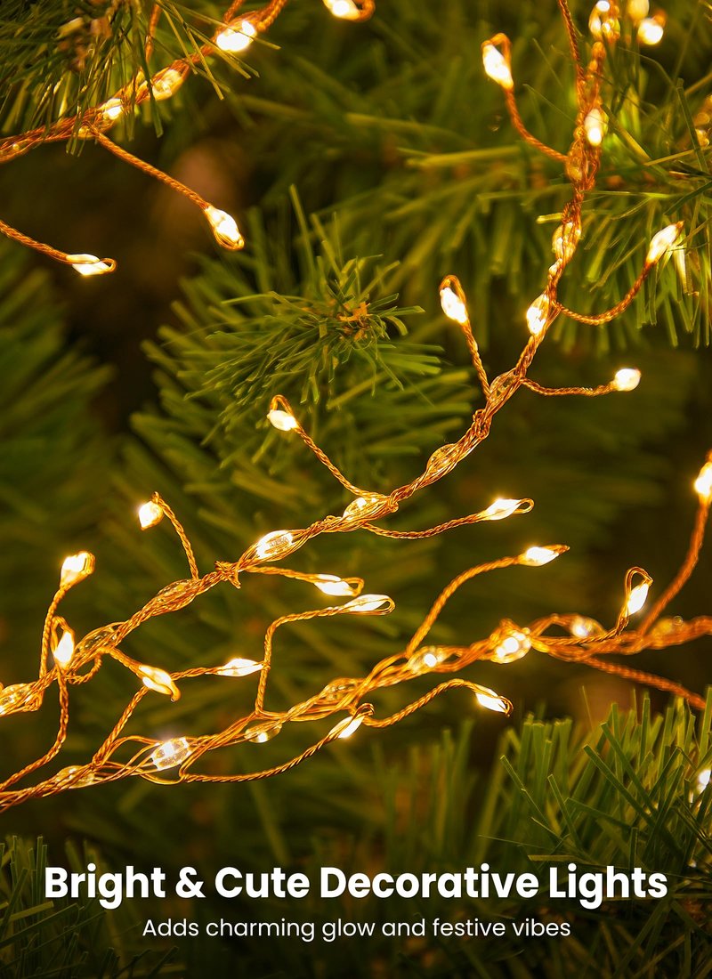 SmartDawn Flowing Fairy Lights Plug in with 14 Modes, 10FT 388LED Twinkle Firecrackers String Lights Indoor Waterproof, Christmas Tree Cluster Lights for Bedroom Garland Christmas Decor, Warm White