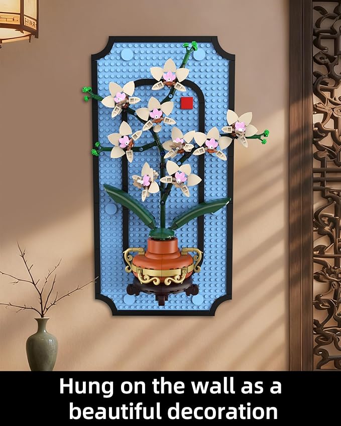 Orchid Building Set for Adults 3D Wall Art Frame Decor Botanical Collection Blocks Kit Home Office Wall Decoration Birthday for Women & Plant Lovers (531 PCS)