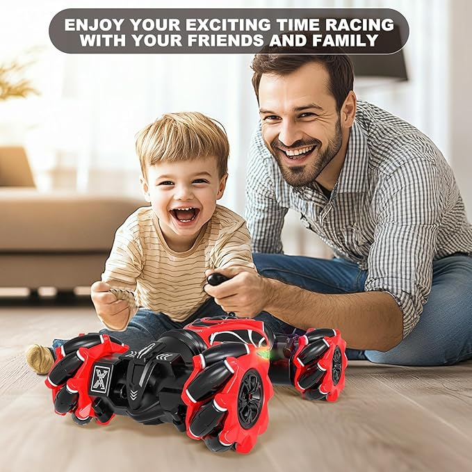 Gesture RC Car Red1:24 High Speed 4WD Transform Stunt Car with Gesture & Remote Control 360° Rotation Drift Vehicle with LED Lights Music Racing Toy Cars Gift for Boys Girls Age 6-12