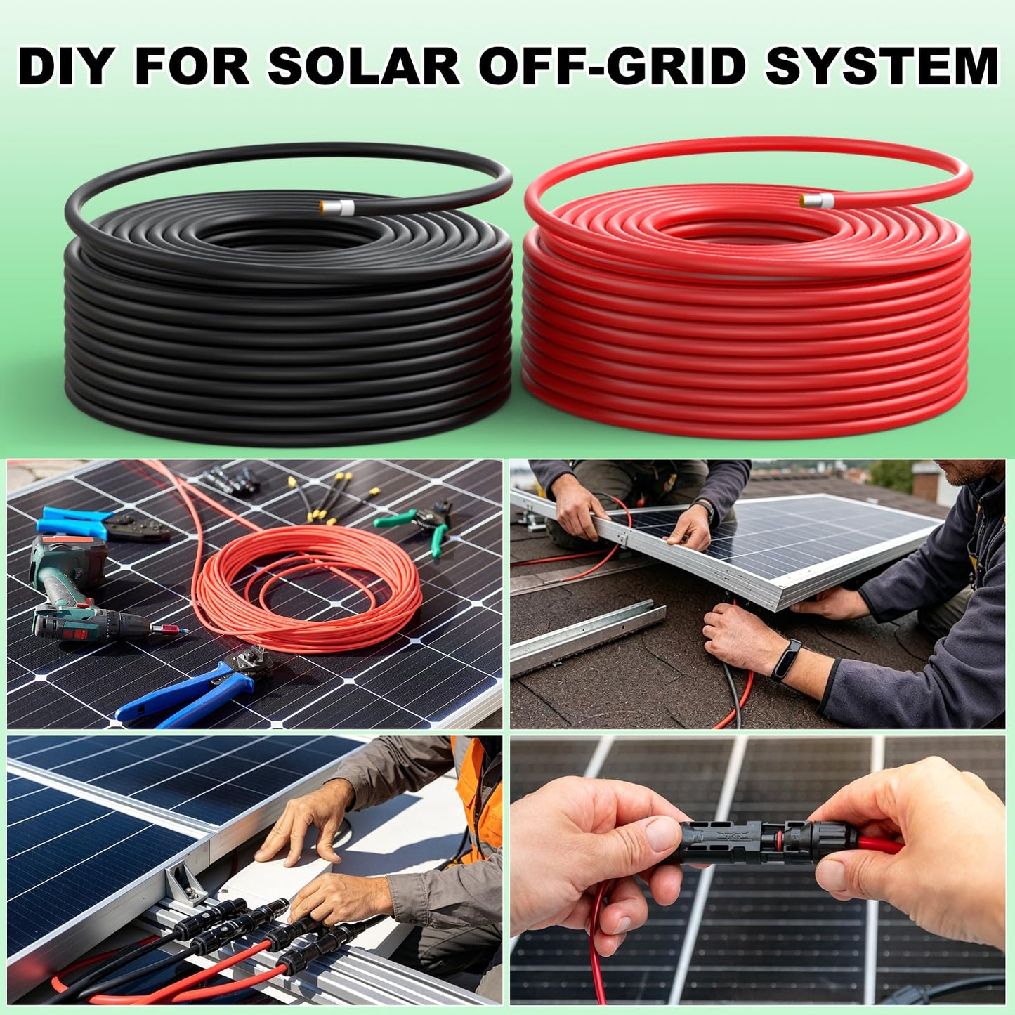 Vansdon 2x100FT Solar Wire 10AWG, Solar Panel Cable Tinned Copper PV Wire for Outdoor Camping RV Solar Panels Inverter Automotive Boat Marine