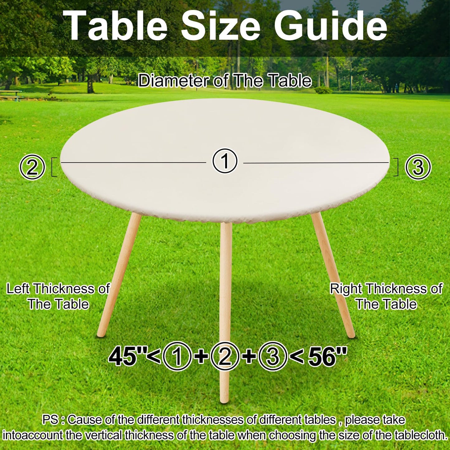Smiry Round Picnic Tablecloth, Waterproof Elastic Fitted Table Covers for 45" - 56" Tables, Wipeable Flannel Backed Vinyl Tablecloths for Camping, Indoor, Outdoor, Ivory