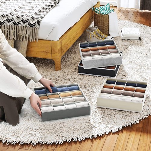 Homsorout Drawer Organizer - Large Fabric Divider for Clothing, Socks & Accessories - Beige