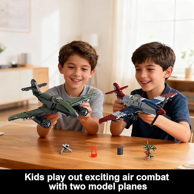WW2 Military Airplane Toy Building Sets Compatible with Lego Me 262 Fighter Jet & P-51D Plane Army Model Kits for Military Fans Kids & Adult