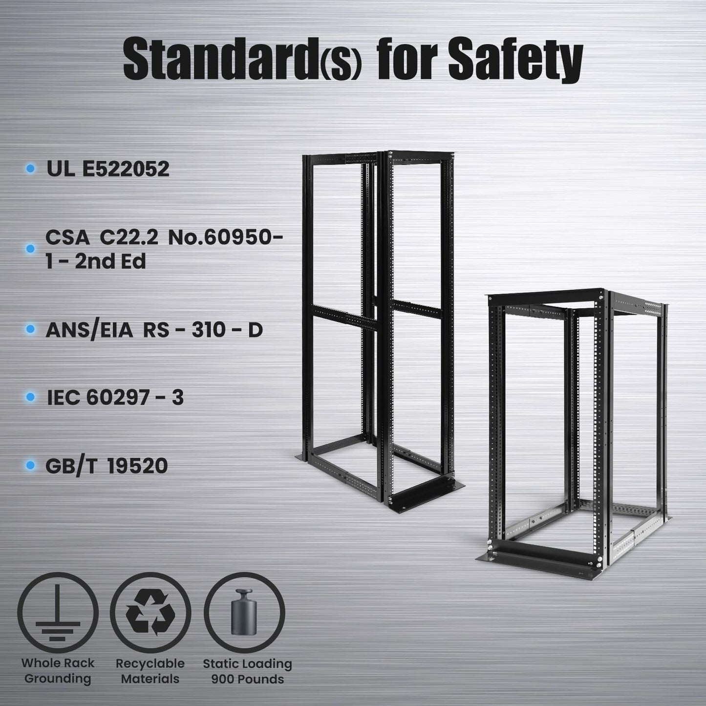 Raising Electronics Server Rack 4 Post Open Rack Frame Rack Enclosure 19 Inch Adjustable Depth Cold Rolled Steel(15U,36 Inch Height)