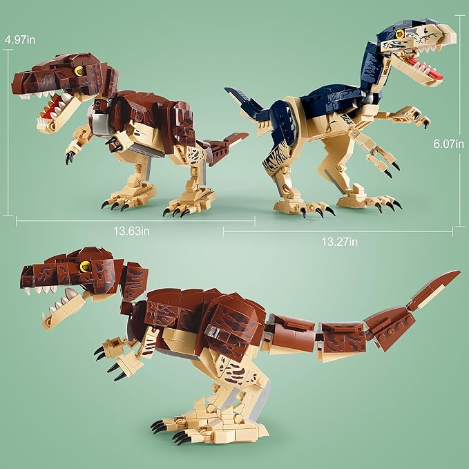 Dinosaur Toy Building Sets Build Mighty T.rex & Velociraptor Dinos World Building Kit for Boys and Girls Ages 6+ Year Old Gift Ideas for Birthdays (910 PCS)