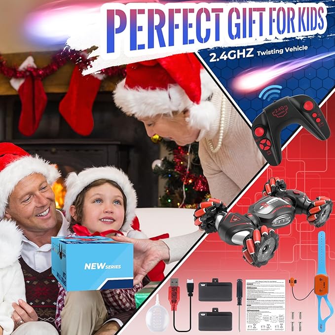 Gesture Sensing RC Stunt Car Toys for 6-12 Boys Girls Birthday Gifts for Kids 2.4Ghz 4WD Hand Controlled RC Car with Light & Music & Spray Double-Sided 360° Rotating