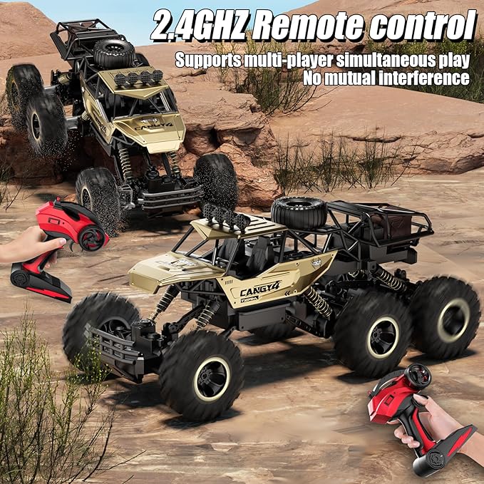 Remote Control Monster Truck RC Cars Rock Crawler RC Truck with 2 Rechargeable Batteries Metal Exterior & LED Lights Large Boy Toys for Ages 4-7 8-12 & Adults Great Gift
