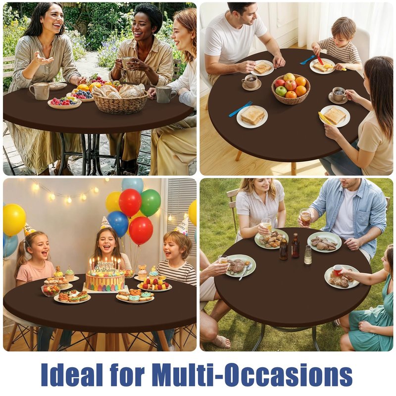 Moosfor Round Spandex Tablecloth, Elastic Fitted Waterproof Tablecloths for 57"-68" Tables, Stretch Washable Picnic Table Cover for Camping, Dining, Indoor and Outdoor, Coffee