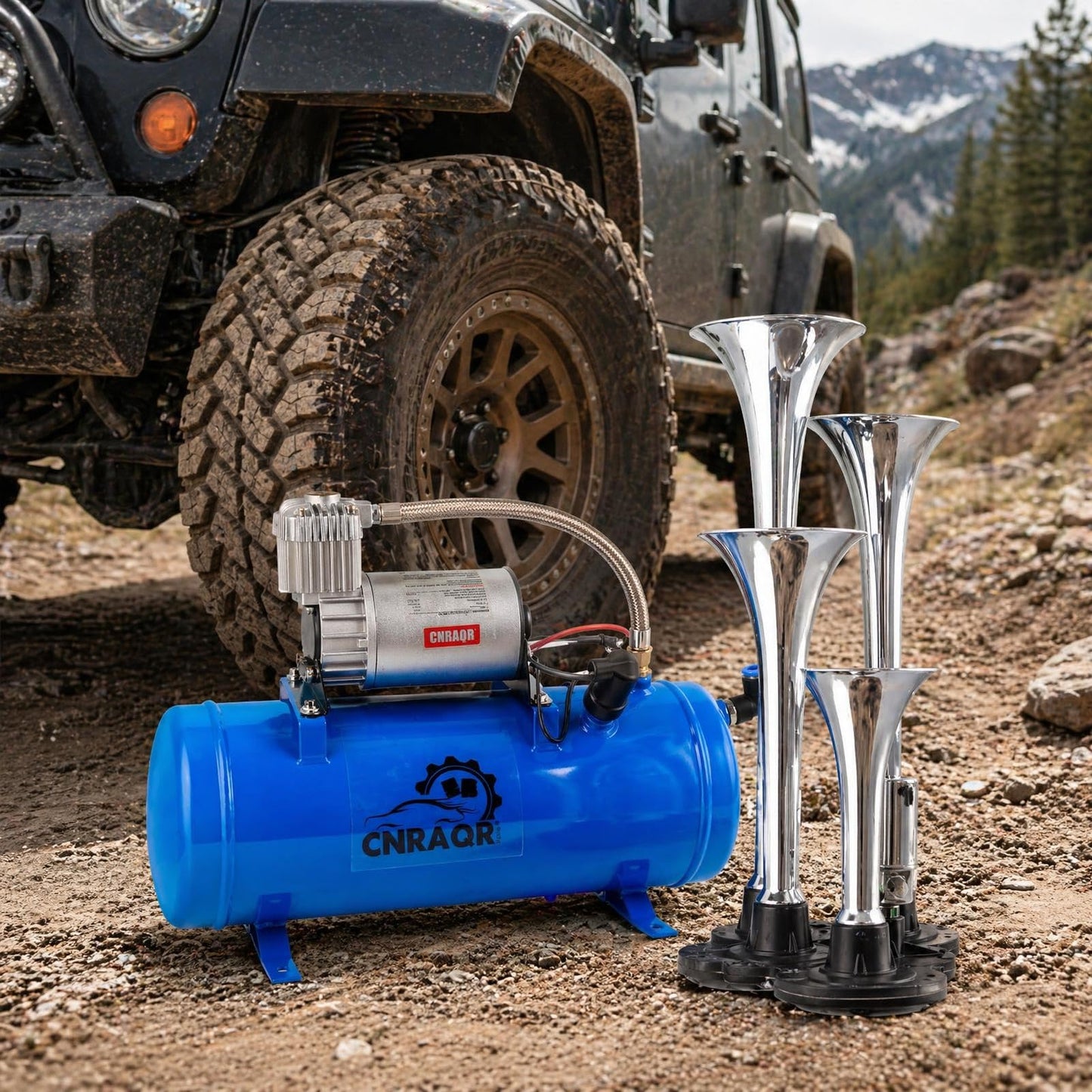 CNRAQR 178DB 4 Horns Train Horn with 1.6 gallon Air Tank and 150 PSI Compressor 12V Kit Train Horn 6 L Air Horn Kit for Truck Car Jeep SUV Train Boat