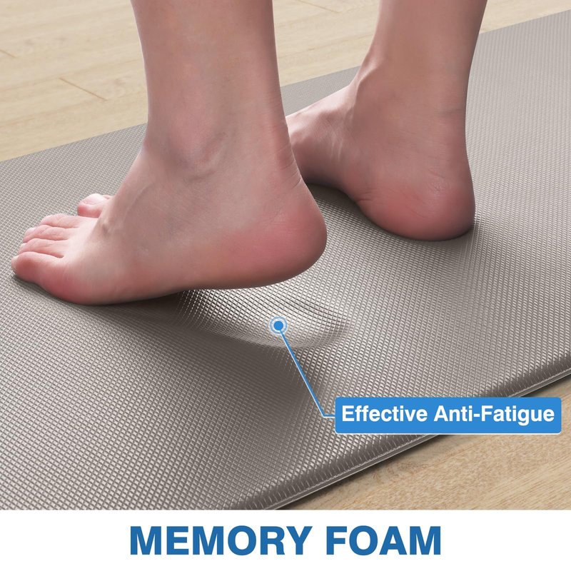 StepRite Kitchen Mats, 2PCS Kitchen Rugs, Cushioned Anti Fatigue Kitchen Mats for Floor, Non-Slip Standing Desk Mat, Waterproof Kitchen Rug Set for Kitchen, Floor, Office, 17.3"x30"+17.3"x70", Khaki