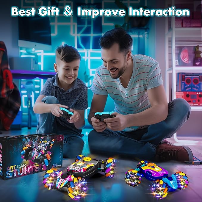 RC CarsGesture Sensing RC Stunt Car with Light & MusicCustom Command Operation4WD45° Driving360° Rotating2.4Ghz Remote Control Twist Car Toys for Kids Boys Age 4 5 6 7 8 9 10 11 12 Years Old