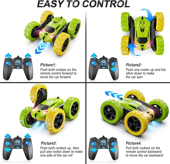 Remote Control Car RC Car Toys for 6-12 Year Old Boys Off Road RC Stunt Car 4WD 360° Rotating Remote Control Car for Kids Boys Girls Gifts for Birthday Christmas Yellow&Green