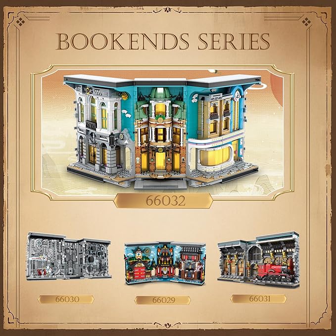 Reobrix Book Nook Building with Light Streetscape BookNook Building Kit 66032 for Bookshelf&Home Decor 2899 PCS Bookend Model Toy Gift for Adults 14+